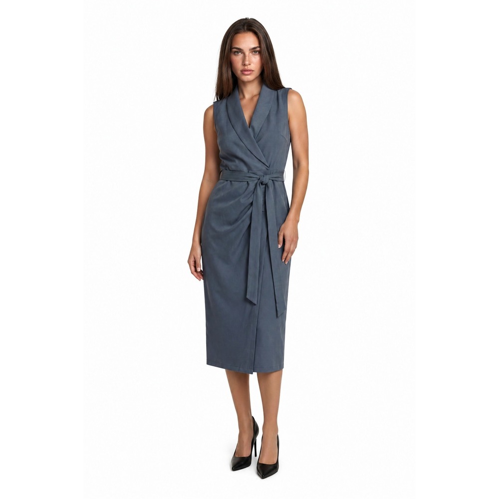 NEW Grace Karin Wrap Midi Dress Womens Size 10 Blue Sleeveless V Neck Belted